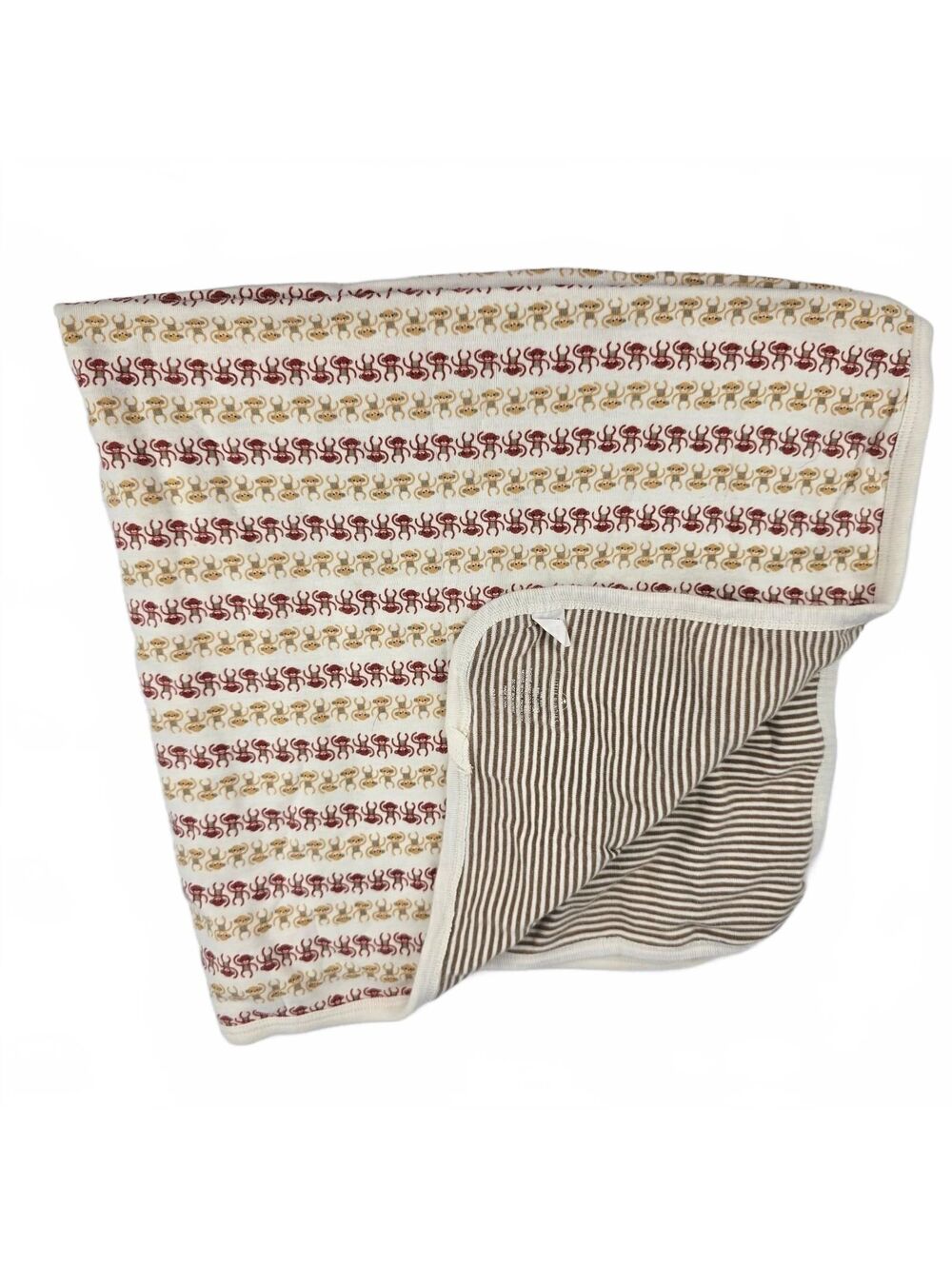 Old Navy Brown Monkey Stripe Baby Blanket Reversible Cotton Little Bundles 2008